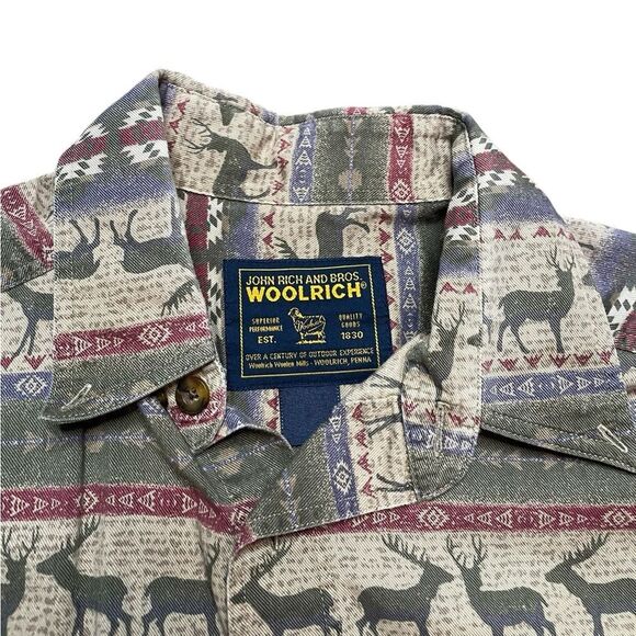 WOOLRICH Deer Elk Patterned Long Sleeve Shirt Size Large - Picture 4 of 7